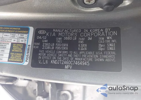 2012 Kia Soul + z USA, uszkodzony, nr VIN KNDJT2A60C7464945